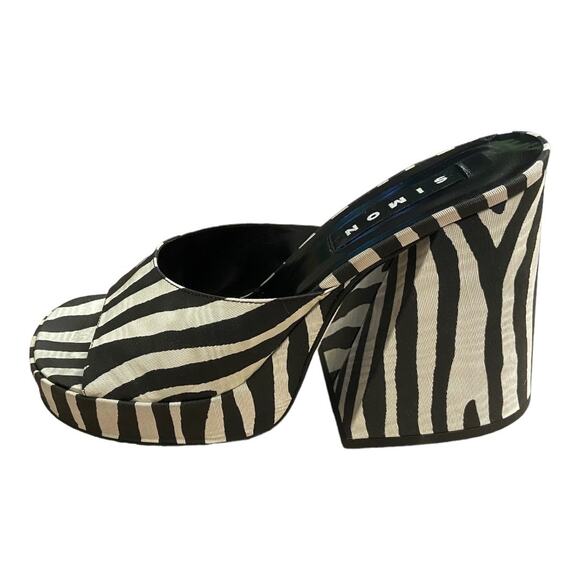 Simon Miller Slice Zebra Trip Platform Mule Block Heels Black White Size 37 - Picture 7 of 13